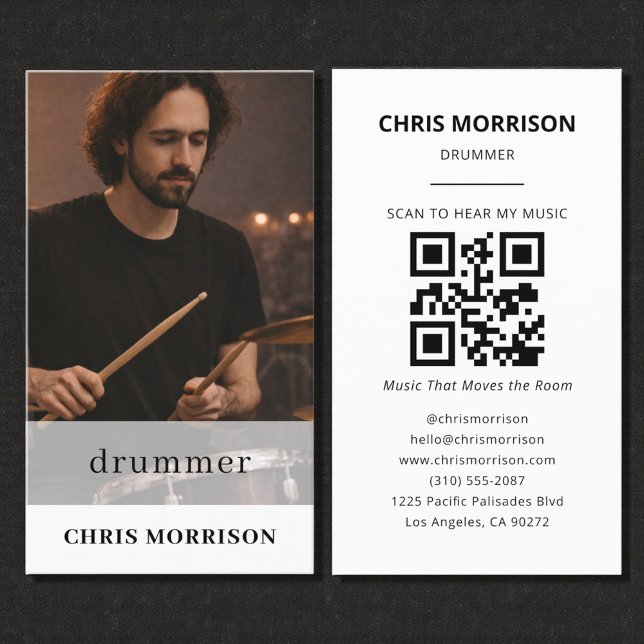 Drummer Musician QR Code Photo Business Card (Creator Uploaded)