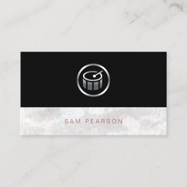 Drummer Percussionist Bold Silver Drums Icon Business Card (Front)