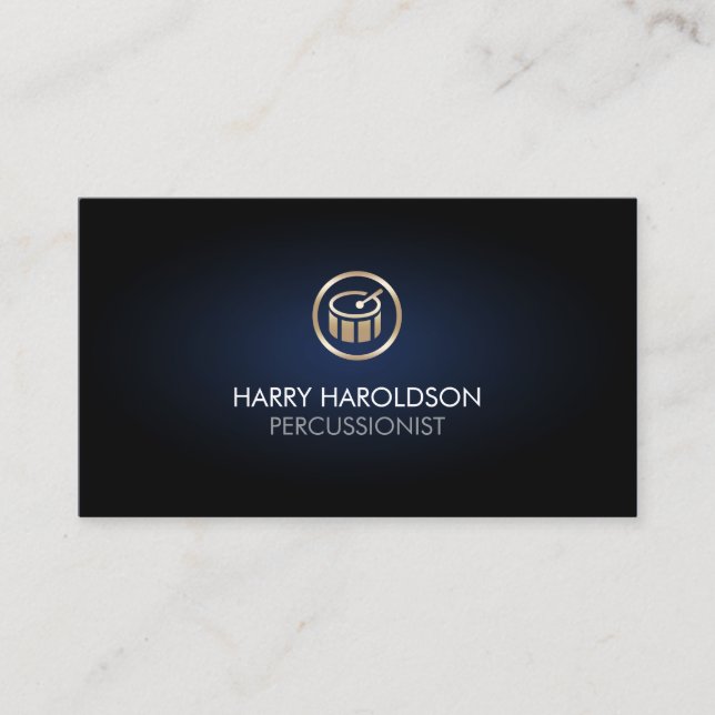 Drummer Percussionist Faux Gold Drum Icon Business Card (Front)