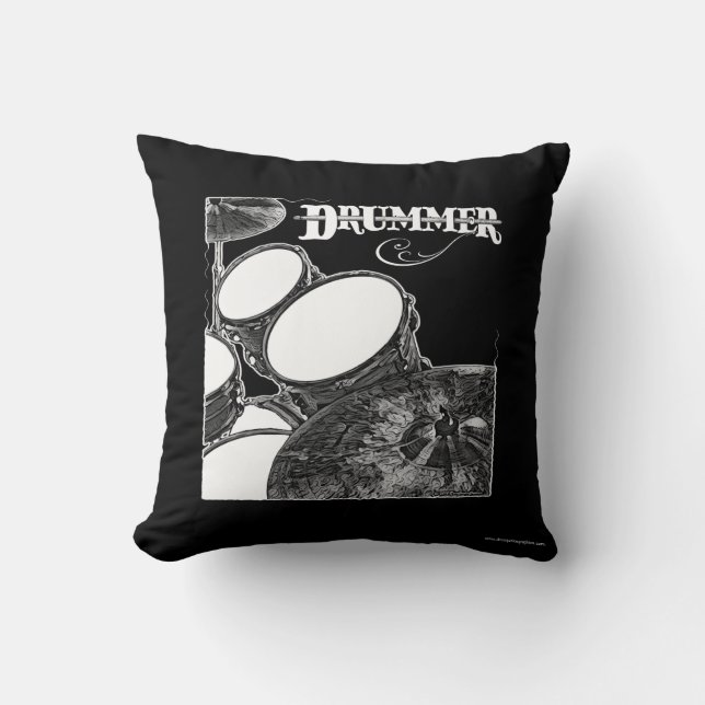 Drummer Pillow Rock & Roll Music Drum Kit Drumming (Front)