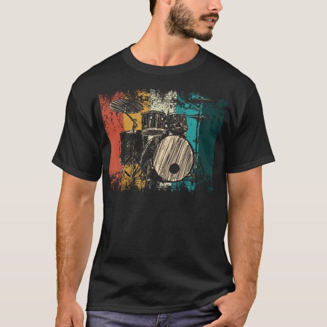 Drummer Retro Drum Set Drumset T-Shirt (Front)