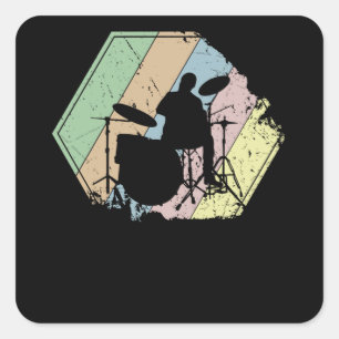 Drummer Retro Square Sticker