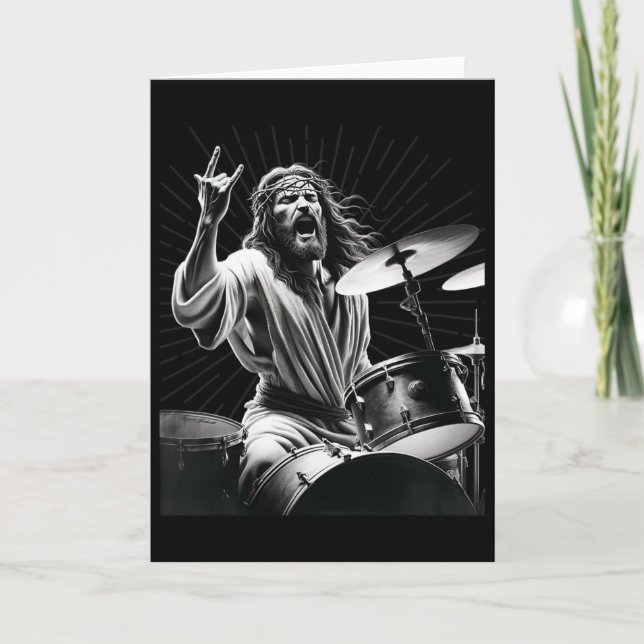 Drummer Rock Jesus Drumming  Card (Front)