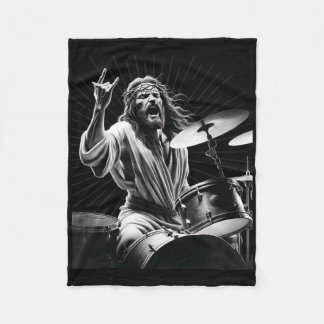 Drummer Rock Jesus Drumming Fleece Blanket