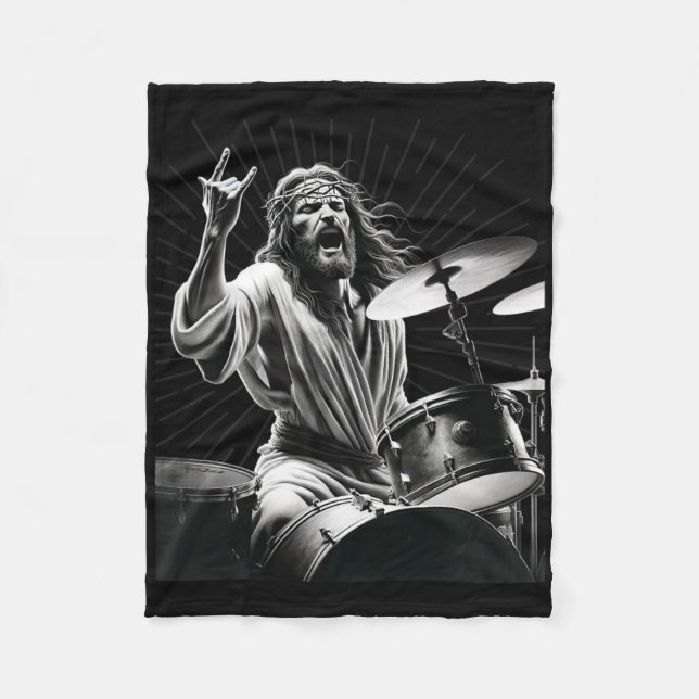 Drummer Rock Jesus Drumming  Fleece Blanket (Front)