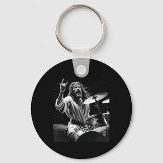 Drummer Rock Jesus Drumming Key Ring