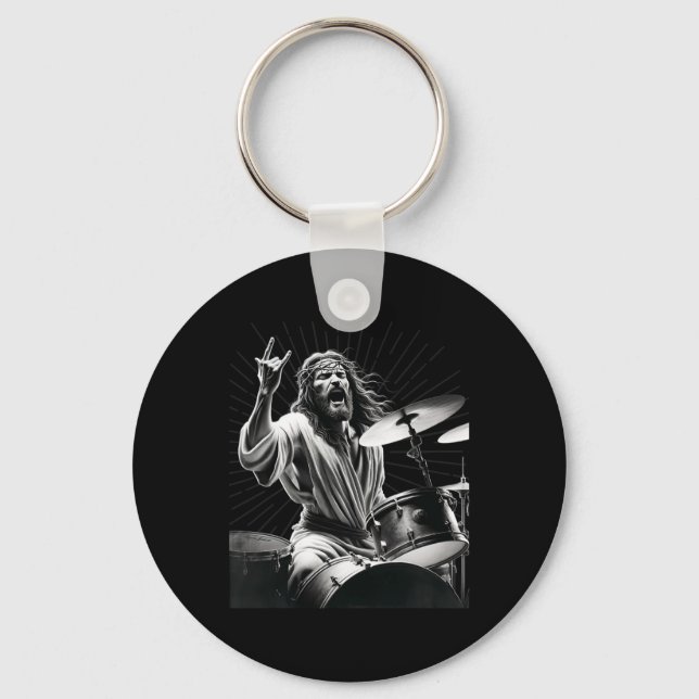 Drummer Rock Jesus Drumming  Key Ring (Front)
