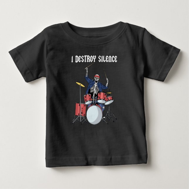 Drummer Rock Music Band Drums I Destroy Silence Baby T-Shirt (Front)