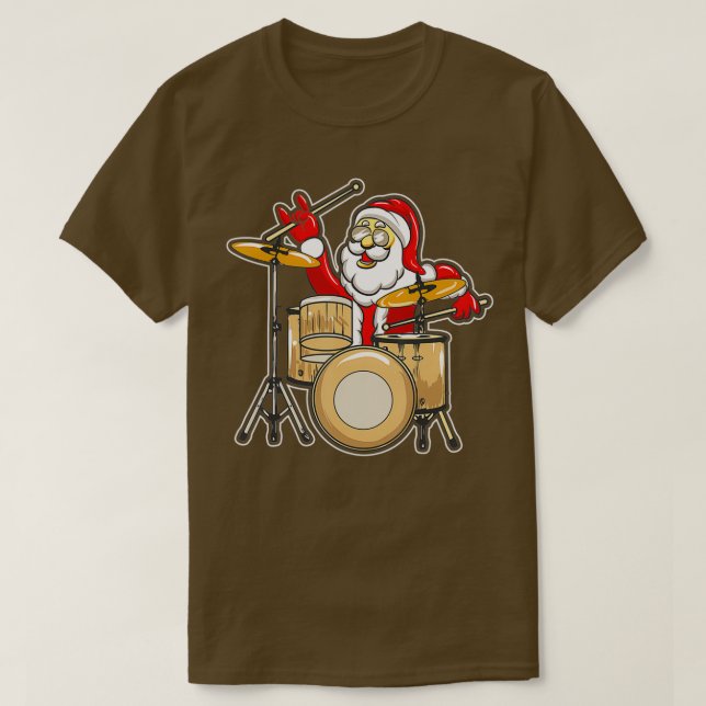 Drummer Santa Christmas Santa Playing Drums  T-Shirt (Design Front)