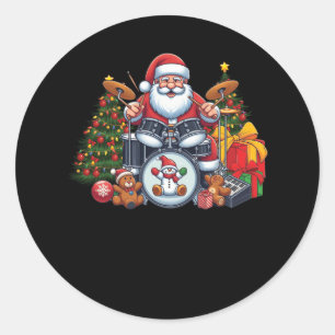 Drummer Santa Playing Drums Christmas Drumming San Classic Round Sticker