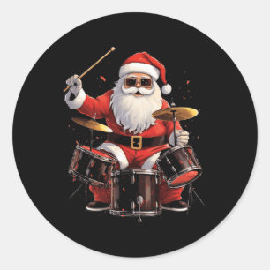 Drummer Santa Playing Drums Funny Christmas Drumme Classic Round Sticker
