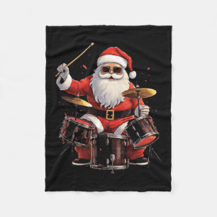 Drummer Santa Playing Drums Funny Christmas Drumme Fleece Blanket