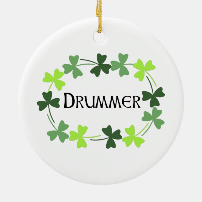 Drummer Shamrock Oval Ceramic Tree Decoration (Back)