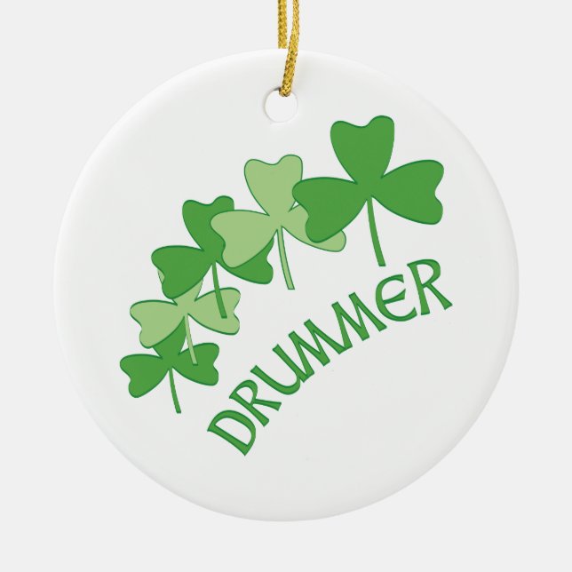 Drummer Shamrocks Outlined  Ceramic Tree Decoration (Front)