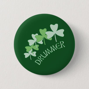 Drummer Shamrocks Outlined Green 6 Cm Round Badge