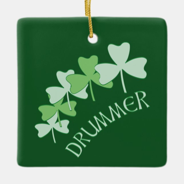 Drummer Shamrocks Outlined Green Ceramic Ornament (Front)