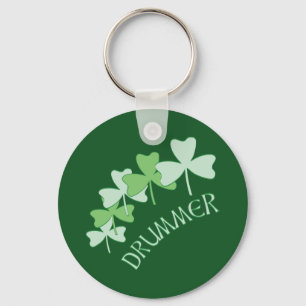 Drummer Shamrocks Outlined Green Key Ring