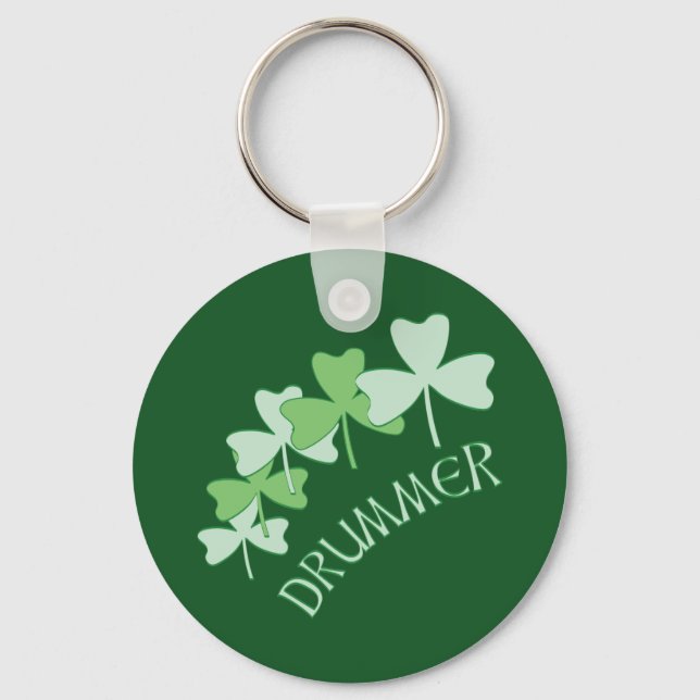 Drummer Shamrocks Outlined Green Key Ring (Front)