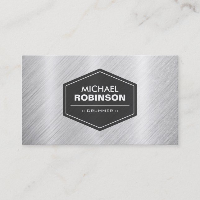 Drummer - Silver Metallic Look Business Card (Front)