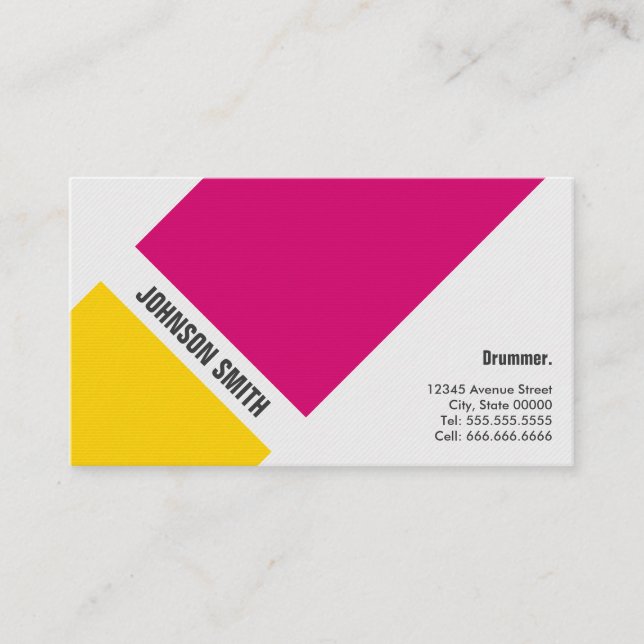 Drummer - Simple Pink Yellow Business Card (Front)