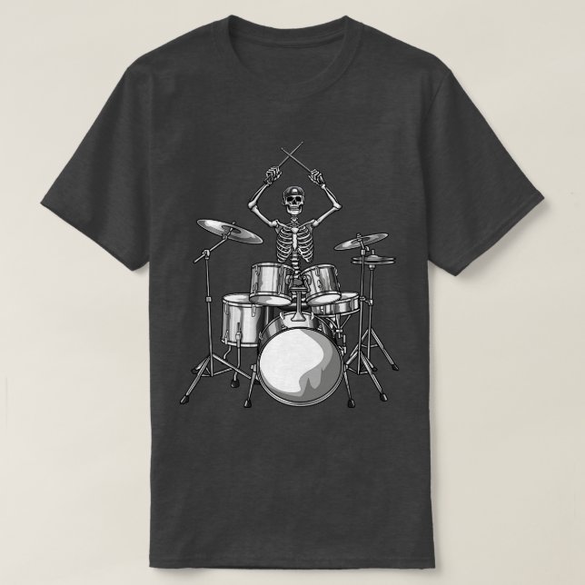 Drummer Skeleton Drumming T-Shirt (Design Front)