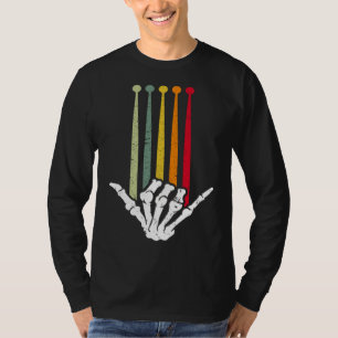Drummer Skeleton DrumStick Rock Music Drums Retro  T-Shirt