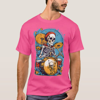 Drummer Skeleton Playing Drums For Halloween Graph T-Shirt
