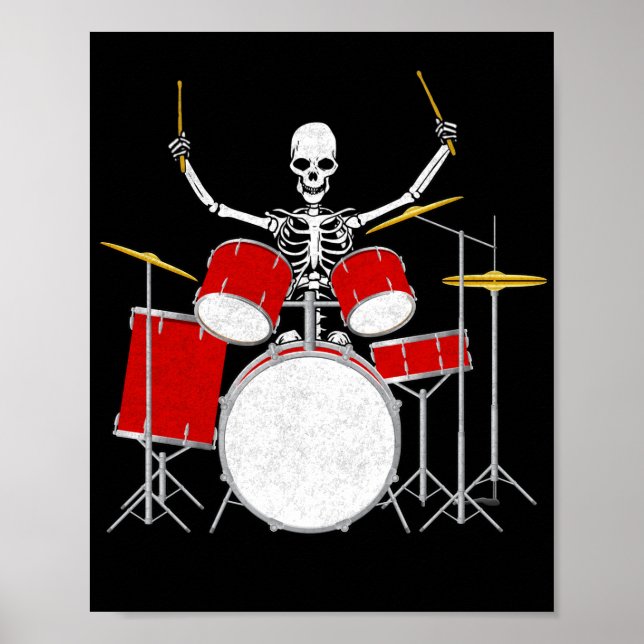 Drummer Skeletton  Drummer Musician Drumsticks Poster (Front)