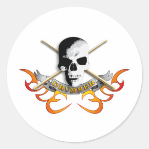 Drummer skull C Classic Round Sticker