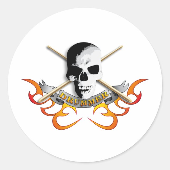 Drummer skull C Classic Round Sticker (Front)