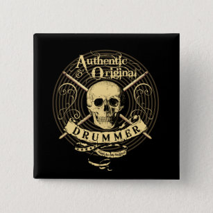 DRUMMER Skull Snare Drum Drumsticks Drumming Butto 15 Cm Square Badge