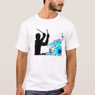 Drummer sticks in air shadow blue invert drums T-Shirt