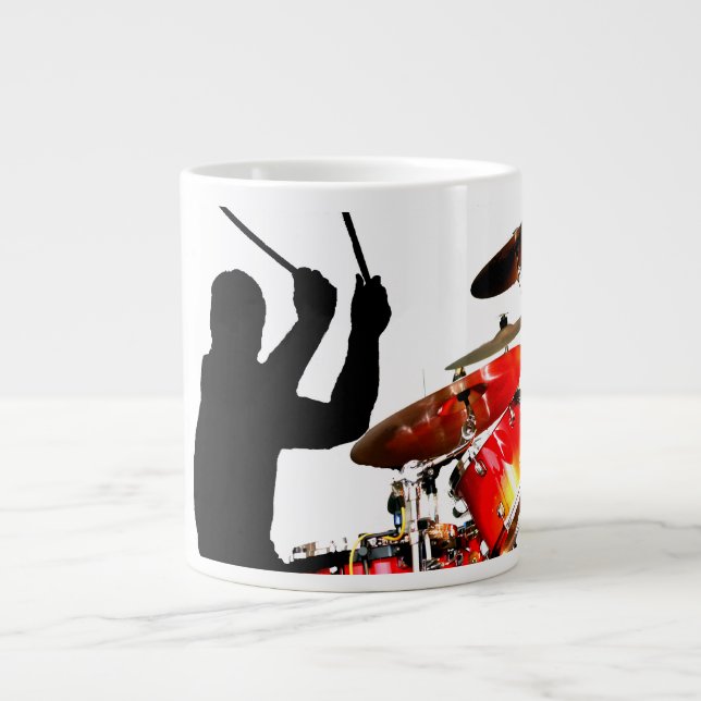 Drummer sticks in air shadow real drums large coffee mug (Front)