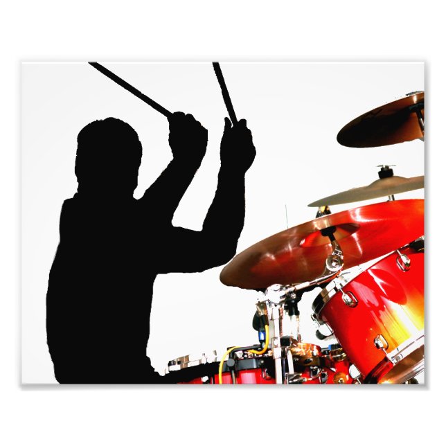 Drummer sticks in air shadow real drums photo print (Front)