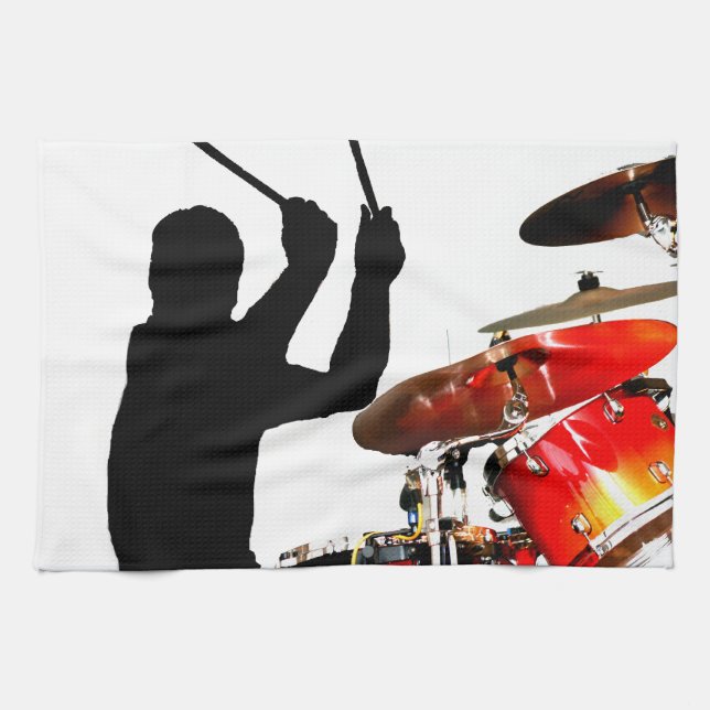 Drummer sticks in air shadow real drums tea towel (Horizontal)