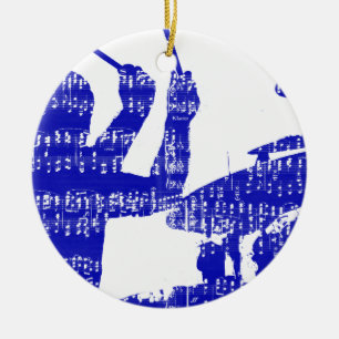 Drummer sticks shadow blue w music grunge ceramic tree decoration