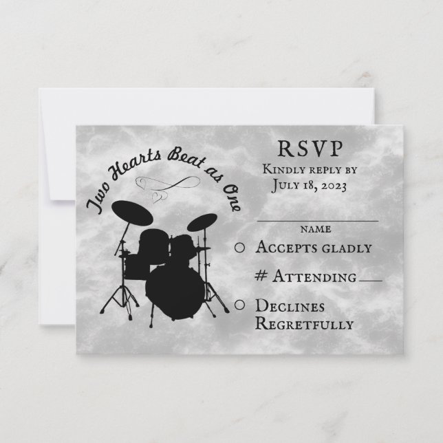 Drummer Wedding RSVP Musician Wedding Drum Kit Card (Front)