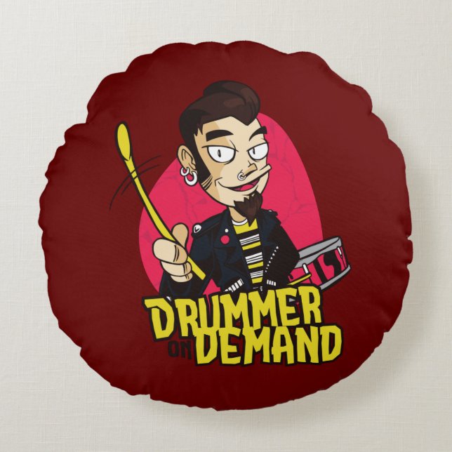 Drummer with Drumsticks Round Cushion (Front)
