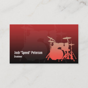 Drummer's Drum Kit Silhouette Red Business Card