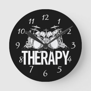Drummers Therapy Drum Set Cartoon Illustration Round Clock