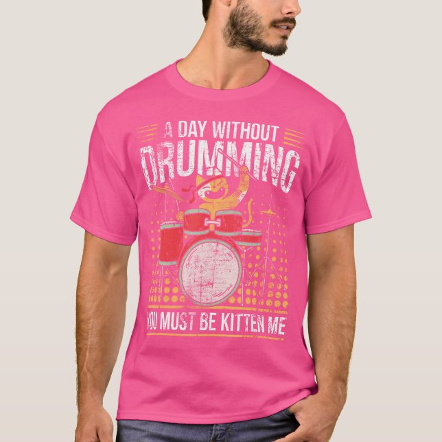 Drumming Cat Drummer Kitten Drum Set T-Shirt (Front)