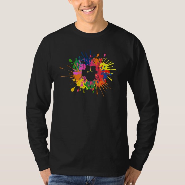 Drumming Drum Set Colourful For Drummer And Percus T-Shirt (Front)