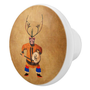 Drumming Shaman Ceramic Knob