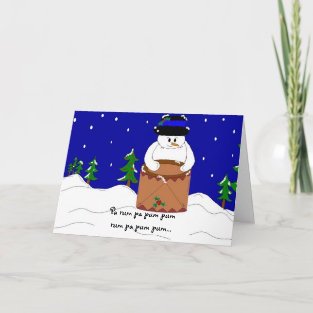 Drumming Snowman Holiday Card (Front)