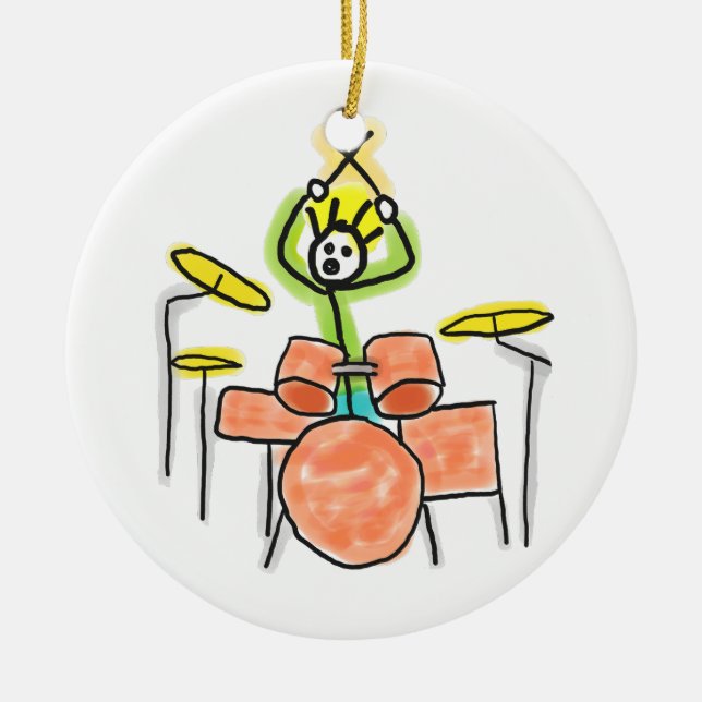 Drumming Stickman Ceramic Tree Decoration (Front)