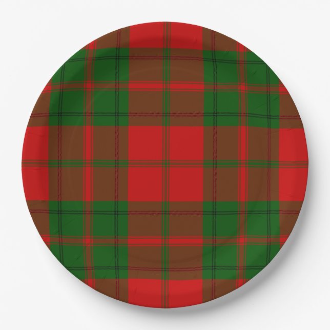 Drummond tartan red green plaid paper plate (Front)