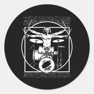 Drums Drum Player Da Vinci Drummer Vitruvian Classic Round Sticker