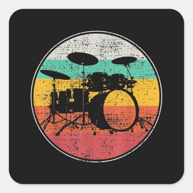 Drums Drummer Band Drumset Retro Vintage Square Sticker (Front)