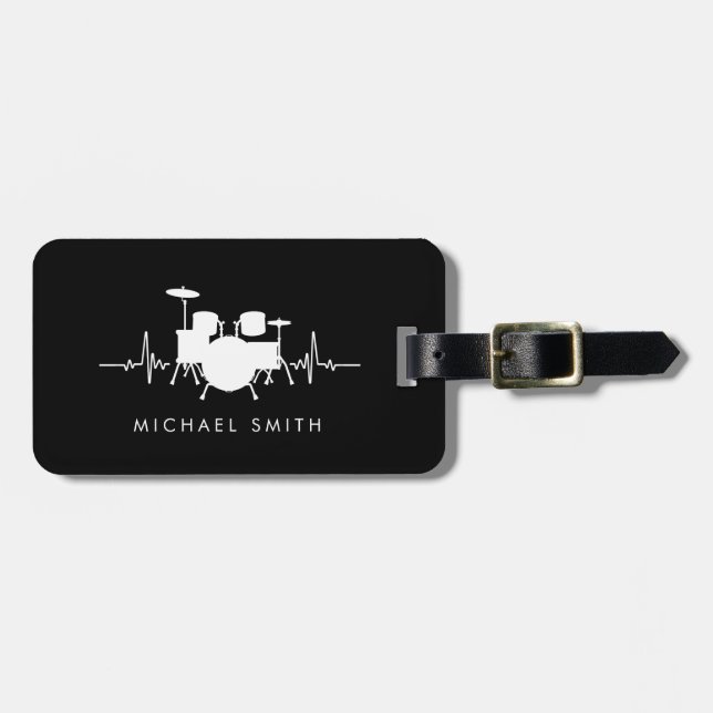 Drums Heartbeat Drummer Black White Custom     Luggage Tag (Front Horizontal)