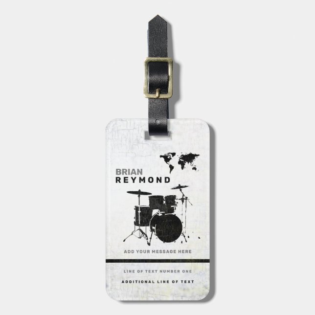 Drums luggage-tag drummer musician Travel Luggage Tag (Front Vertical)